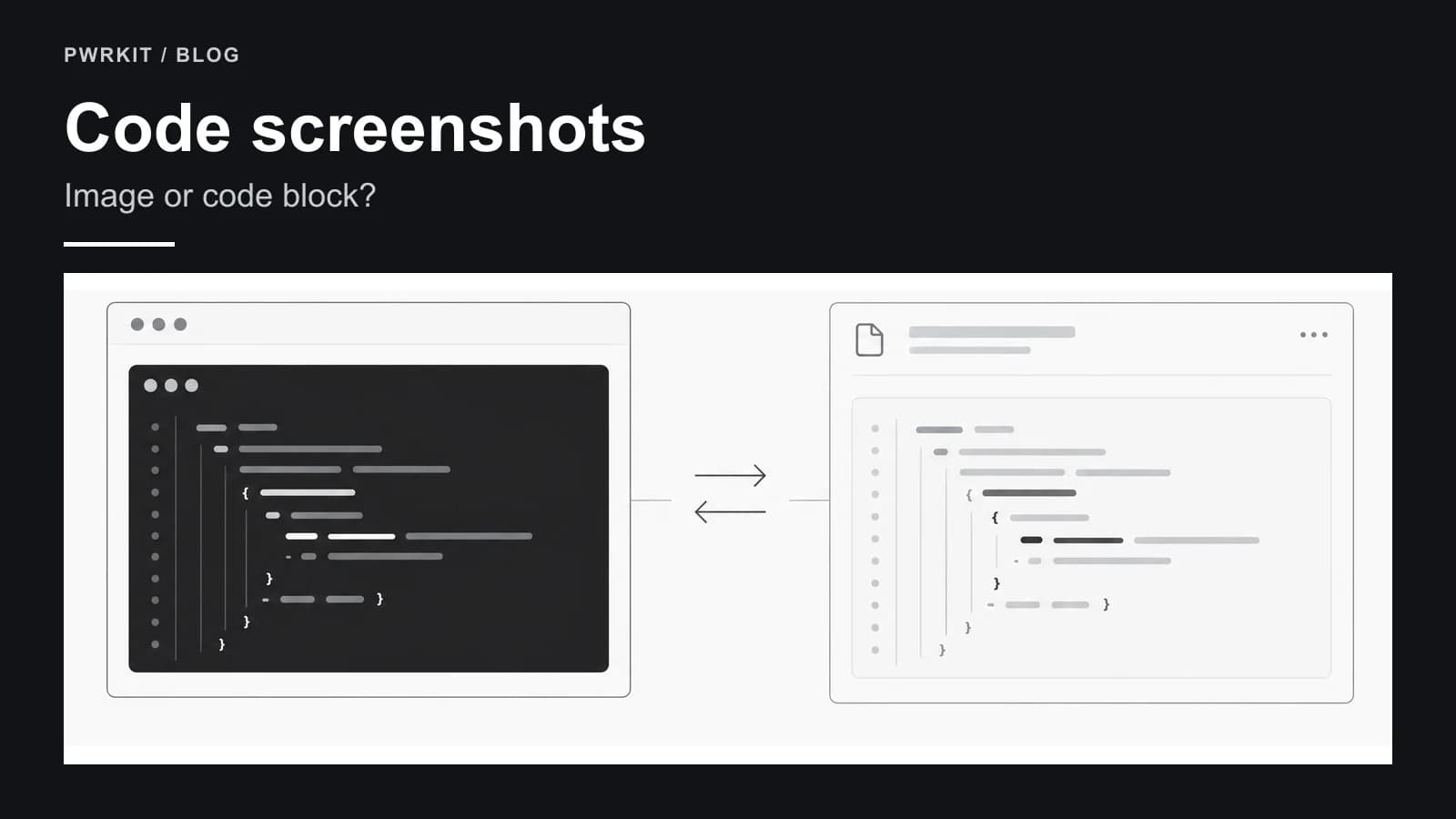 Illustration comparing a code screenshot with editable code in documentation